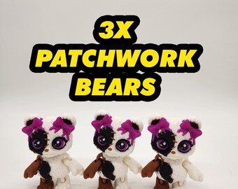 Juego de 3 ositos de peluche de patchwork impresos en 3D