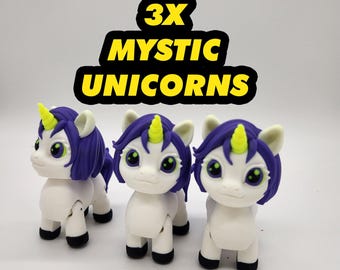 3 figuras de peluche de unicornio impresas en 3D