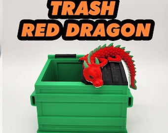 Juguete de escritorio impreso en 3D con forma de dragón rojo basura