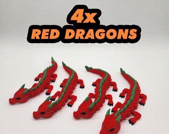 4 dragones rojos impresos en 3D: juego de juguetes de modelos