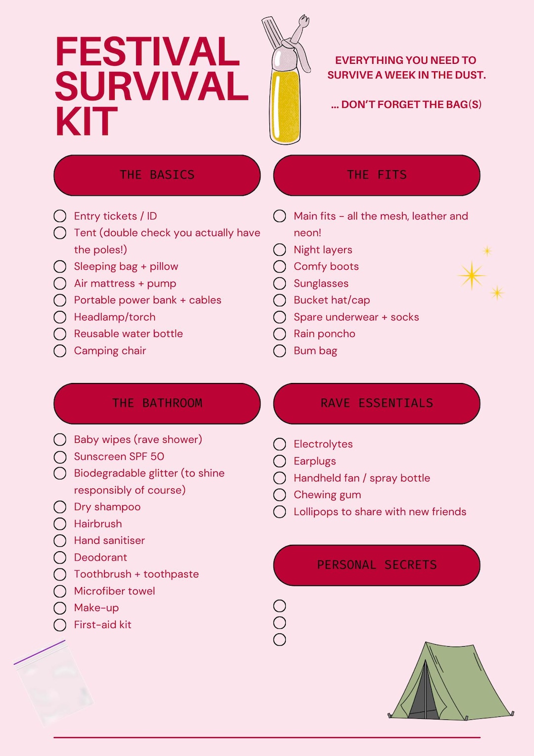 Ultimate Festival Packing Checklist | Printable Rave Survival Guide PDF ...