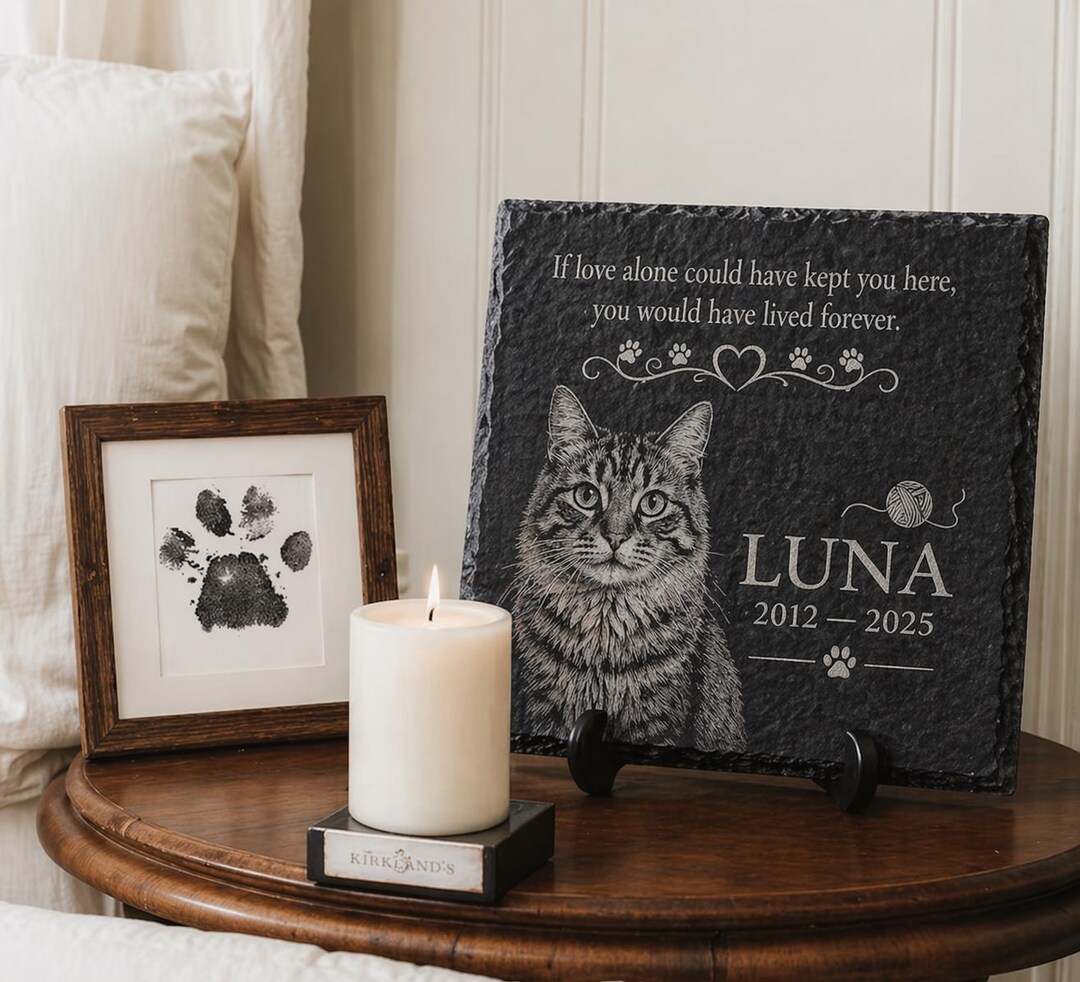 Personalized Cat Memorial Slate – Custom Pet Photo Engraving, Natural ...