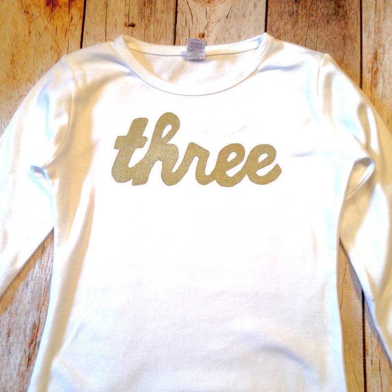 Gold Baby Girl Gold Glitter Sparkle Three Girls Birthday Shirt Etsy