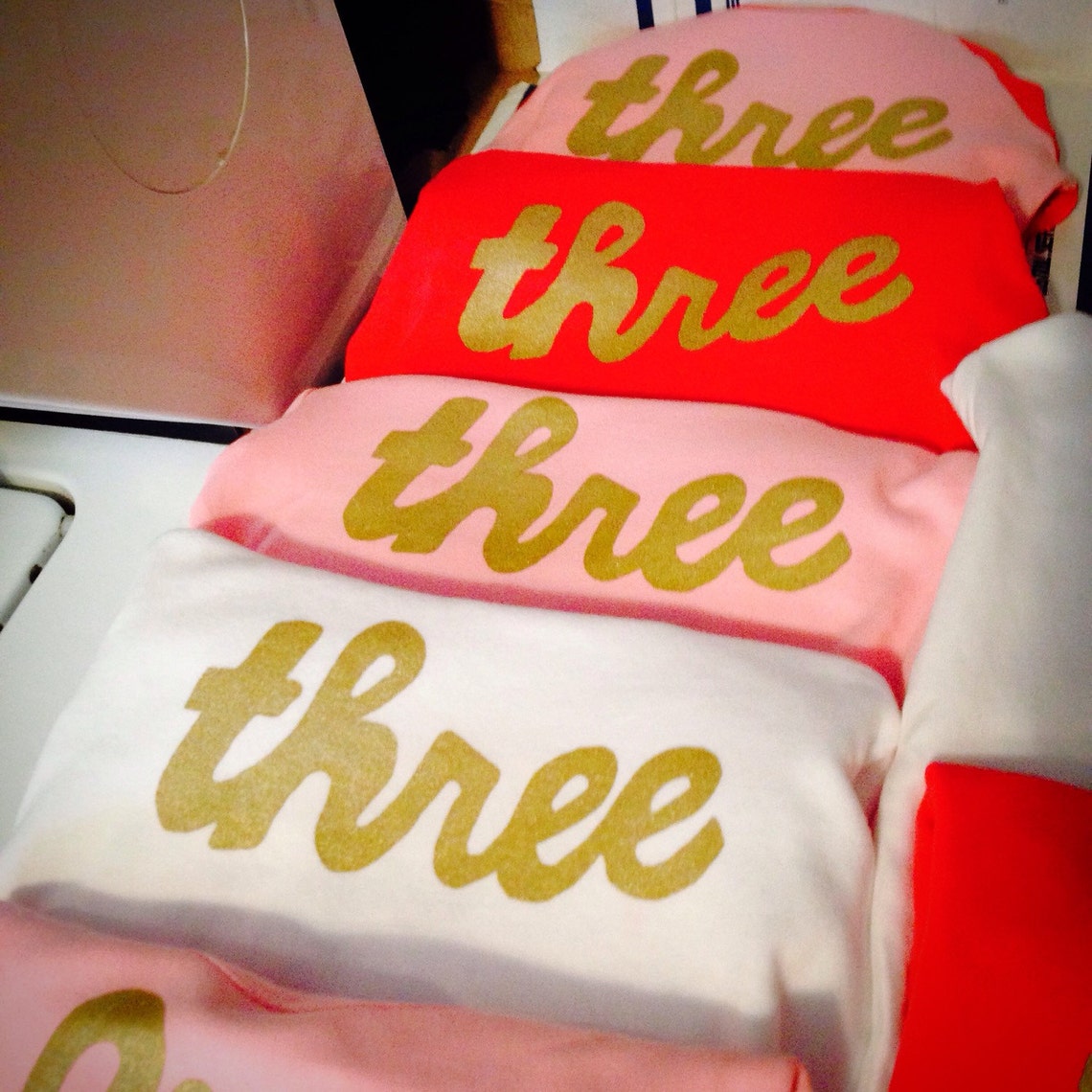 Gold Baby Girl Gold Glitter Sparkle Three Girls Birthday Shirt Etsy