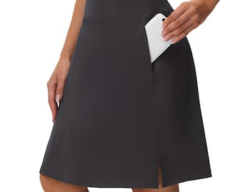 Women'S Knee-Length Athletic Tennis Skirt - High-Waisted, Stretchy Breathable Fabric with Pockets, Perfect for Golf, Sports Casual Wear