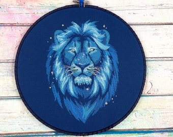 Celestial Lion Handmade Embroidery Hoop Wall Art, Embroidered Gift, Modern Home Decor, Celestial Embroidery Art, Astrology Decor