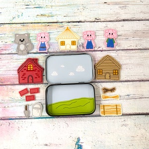Three Little Pigs Tin Play Set, Felty, Nursery Rhyme Felties, Fidget Toy, Quiet Time Activity, Travel Toy