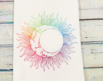 Celestial Rainbow Embroidered Kitchen Towel
