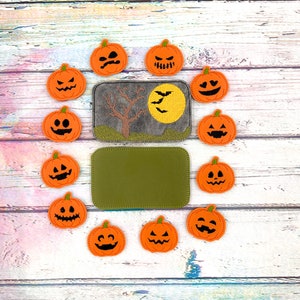 Jack-O-Lantern Tin Play Set, Felty, Pumpkin Felties, Fidget Toy, Quiet Time Activity, Travel Toy