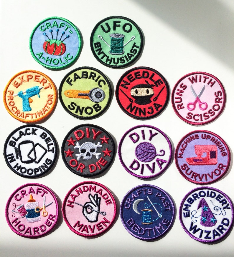 Craft Hoarder Crafty Sewing Merit Badge Feminist Embroidered Patch Large or Small