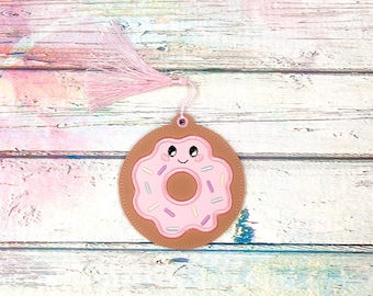 Happy Donut Bookmark or Ornament, Reader Gift, for Readers, Gifts Under 10, Gift for Mom, Faux Leather Vinyl Bookmark, Super Reader