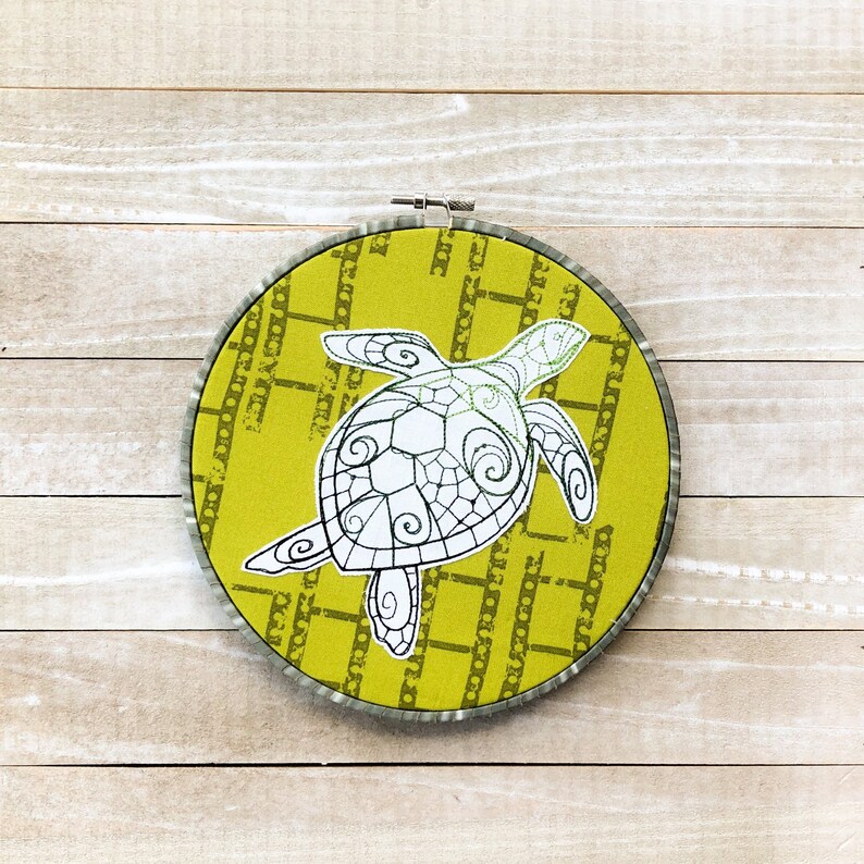 Tortuga Marina Hecho A Mano Bordado Aro Arte De La Pared Etsy