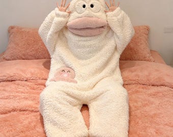 Silly Onesie, Big Mouth Monster Goofy Onesie Pajamas, Soft Coral Fleece One-Piece, Unisex One-Piece Costume