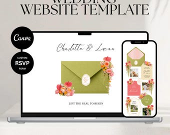 Floral Wedding Website Template with RSVP Form | Spring Garden Wedding Invitation |  Editable Canva Template | Custom Wedding Website