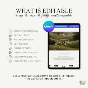 Fully editable wedding website template using Canva