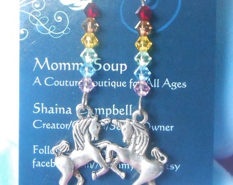 Rainbow Swarovski Crystal Unicorn Dangle Earrings