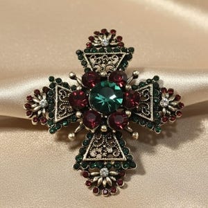 Broche Ancienne œil Avec Rubis Strass - Métal Doré, Occasion Bon état