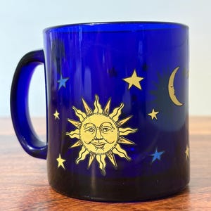 Vintage 90s Libbey Cobalt Blue Celestial Glass Mug | Made in USA
