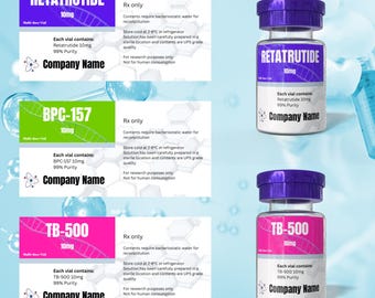 Editable Peptide Label Templates | Canva Editable | 2"x1" INCH | 3mL Vial