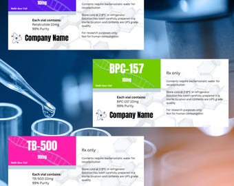Professional Peptide Label Templates | Canva Editable | 2"x1" Inch