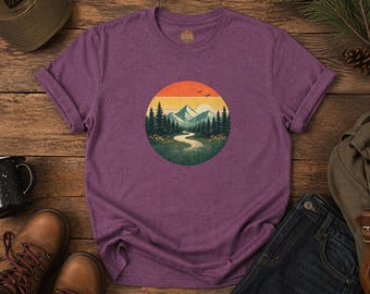 Mountain Meadows T-Shirt: Vintage Sunset Landscape Graphic Tee