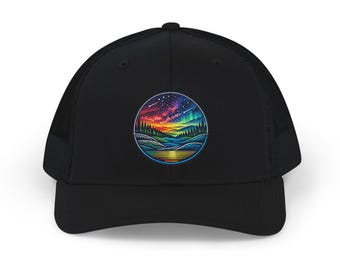 Aurora Night Landscape Snapback Cap | Trucker Hat, Northern Lights Circle Patch