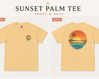 Golden Hour Palms| Palm Trees, Ocean Waves, Retro Sunset