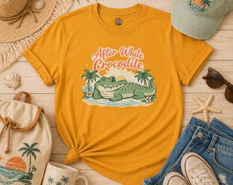 しばらくしたらワニTシャツ | レトロなアリゲータービーチのイラスト