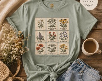 Vintage Botanical Chart T-Shirt | Floral Herbarium Illustration