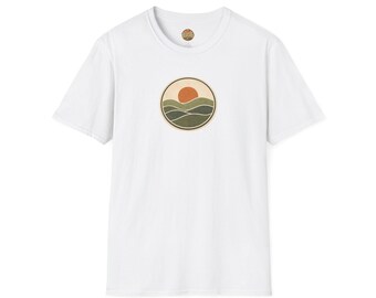 Retro Sonnenuntergang Landschaft T-Shirt | Minimalistisches Berg Sonne T-Shirt