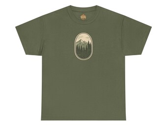 Vintage Bergwald Patch T-Shirt | Pine Trees Malerisches T-Shirt