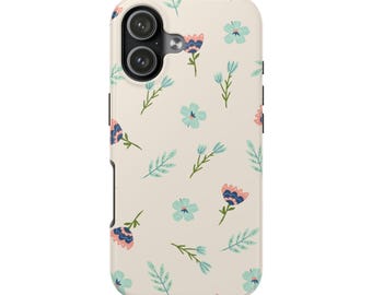手描きの花柄スマホケース｜パステルカラーの野花柄、保護ケース