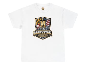 メリースタン・シールド・ロゴTシャツ｜メリーランド州旗、アメリカ国旗、「グリルで生まれた」