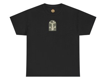 Moonlit Waterfall Tee | Forest Landscape, Arch Window Nature Illustration