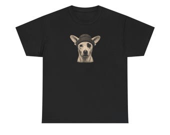 Dog Wearing Beanie Tee | Cute Canine Portrait Shirt