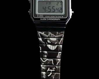 Benutzerdefinierte Casio A700W-1A gruselige lila Geist inspiriert Design gravierte Uhr