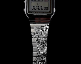 Custom Casio A700W-1A Dragon Design Engraved Watch