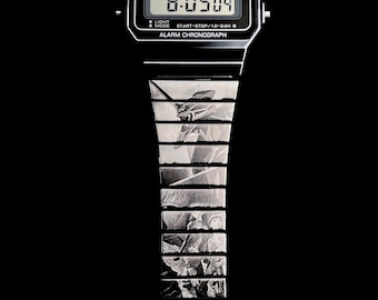 Custom Casio A700W-1A Neon Eva Inspired Design Engraved Watch