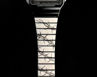 Custom Casio A700W-1A Barbed Wire Design Engraved Watch