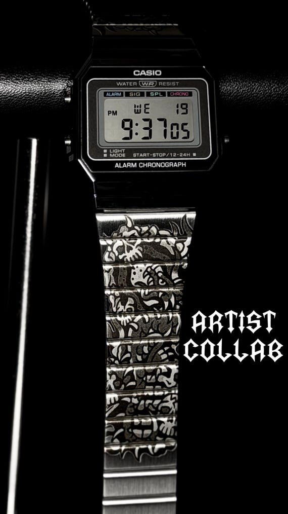 Custom Casio A700 • Tattoo Artist TakiiTattoo Collab Design • Engraved Watch