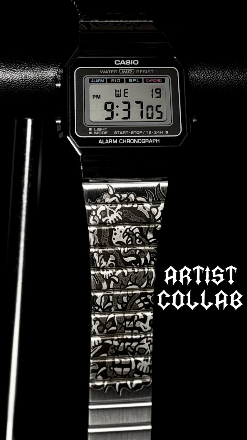 Custom Casio A700 • Tattoo Artist TakiiTattoo Collab Design • Engraved Watch image 1
