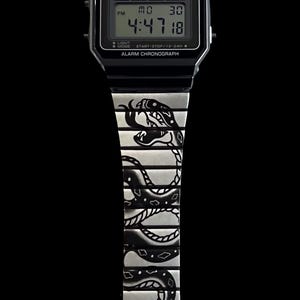 Custom Casio A700W-1A Snake Design Engraved Watch