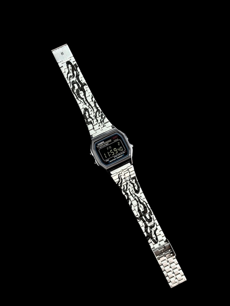 Custom Casio A159WA-N1 | Japanese Flame | Negative Mod | Engraved Caseback | Stainless Steel Retro Watch | image 3