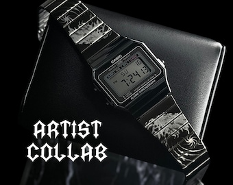 Custom Casio A700W-1A Gas__ink Collaboration “Light On Waves” Design Engraved Watch