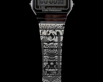Custom Casio A700W-1A Death Chalice Design Engraved Watch
