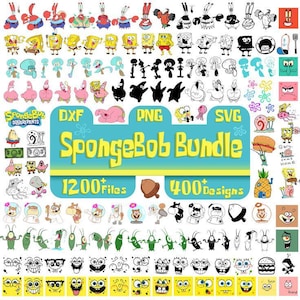 May include: A digital art bundle featuring various characters and elements from the animated series SpongeBob SquarePants. The image includes colorful illustrations and black and white line art, with the text "SpongeBob Bundle" and "1200+ Files, 400+ Designs".