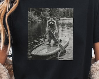 Funny Raccoon Paddle Board Shirt, Animal Meme Graphic Tee, Gift for Men, Women