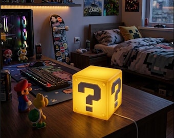 Mario Inspired Question Block Lamp, Yellow USB LED Light for Gaming Desk