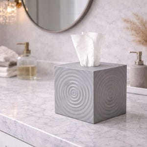 Ripple Design Tissue Box Cover | Square Cube Tissue Holder | Contemporary Minimal Home Decor
