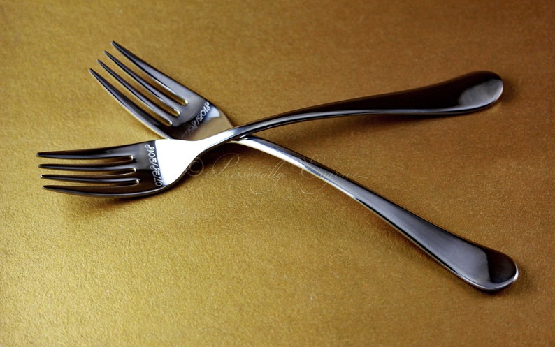 set of 2 with fork handle and face engraving options Wedding Fork Prongs Tines Personalized Engraved Stainless Steel